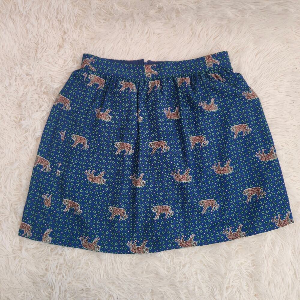 J. Crew Blue Bengal Animal Print Blue Boho Mini Skirt - Picture 12 of 12
